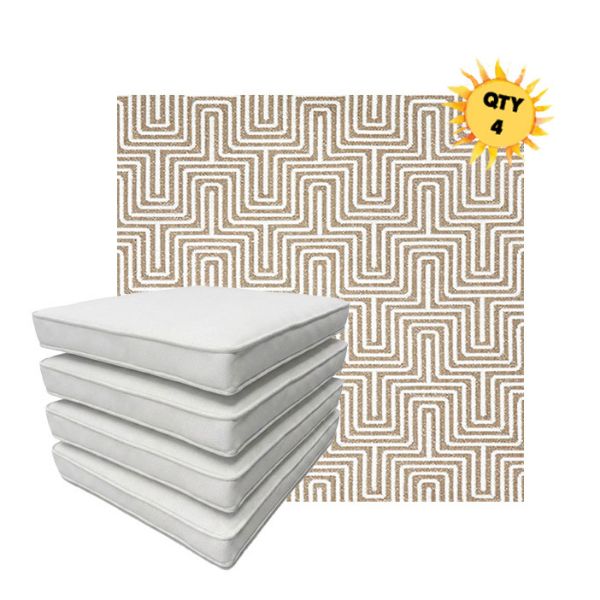 Bundle of 4 Boxed Double Piped Patio Dining Chair Cushions with Ties in Sunbrella Fabric