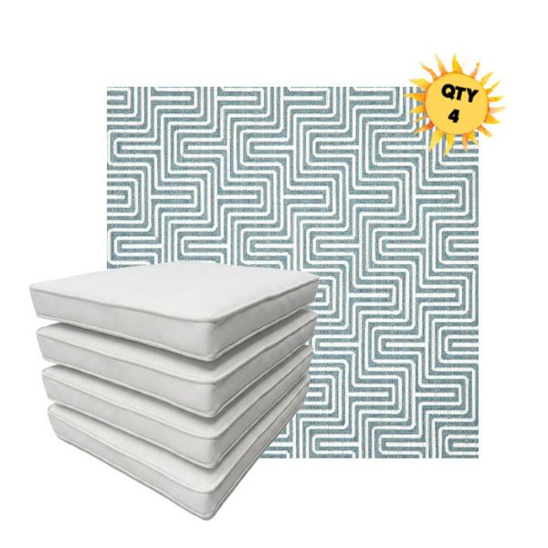 Bundle of 4 Boxed Double Piped Patio Dining Chair Cushions with Ties in Sunbrella Fabric