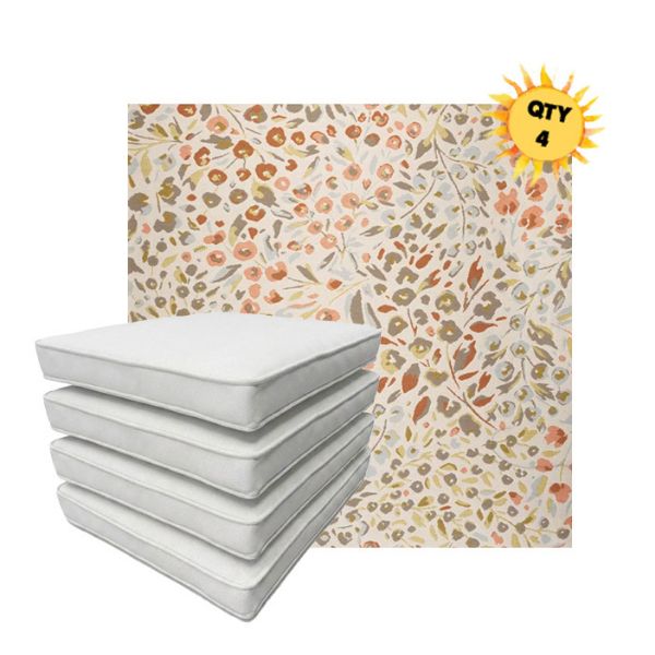 Bundle of 4 Boxed Double Piped Patio Dining Chair Cushions with Ties in Sunbrella Fabric