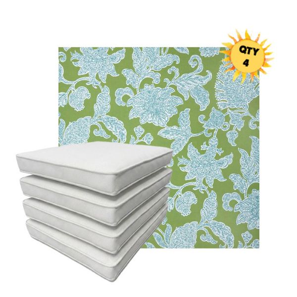 Bundle of 4 Boxed Double Piped Patio Dining Chair Cushions with Ties in Sunbrella Fabric