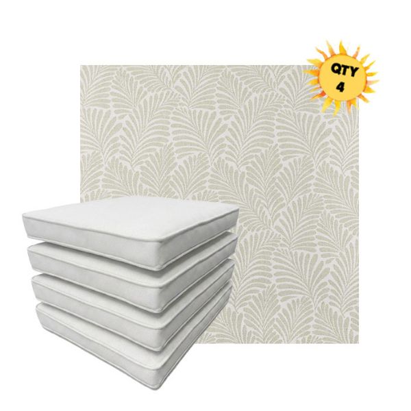 Bundle of 4 Boxed Double Piped Patio Dining Chair Cushions with Ties in Sunbrella Fabric