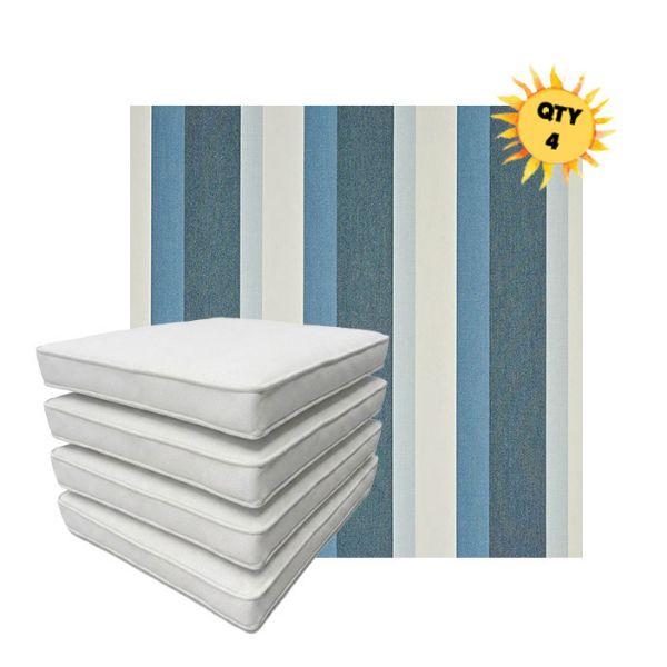 Bundle of 4 Boxed Double Piped Patio Dining Chair Cushions with Ties in Sunbrella Fabric