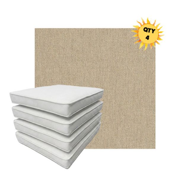 Bundle of 4 Boxed Double Piped Patio Dining Chair Cushions with Ties in Sunbrella Fabric