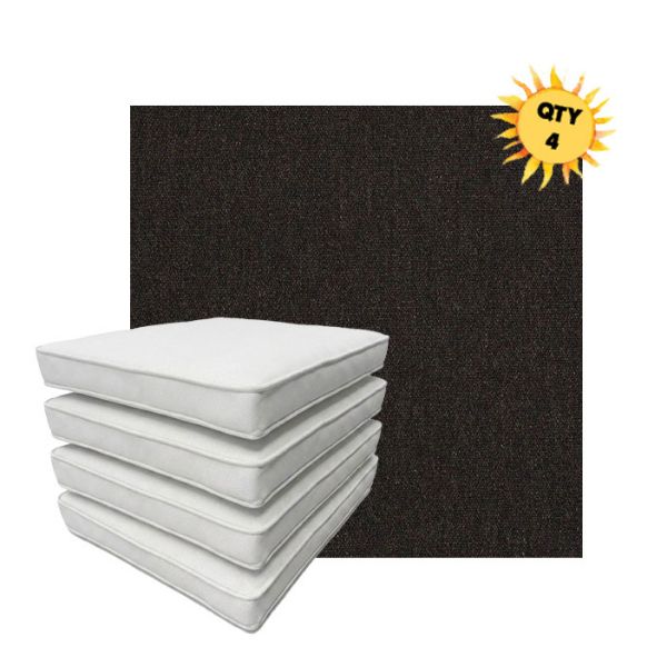 Bundle of 4 Boxed Double Piped Patio Dining Chair Cushions with Ties in Sunbrella Fabric