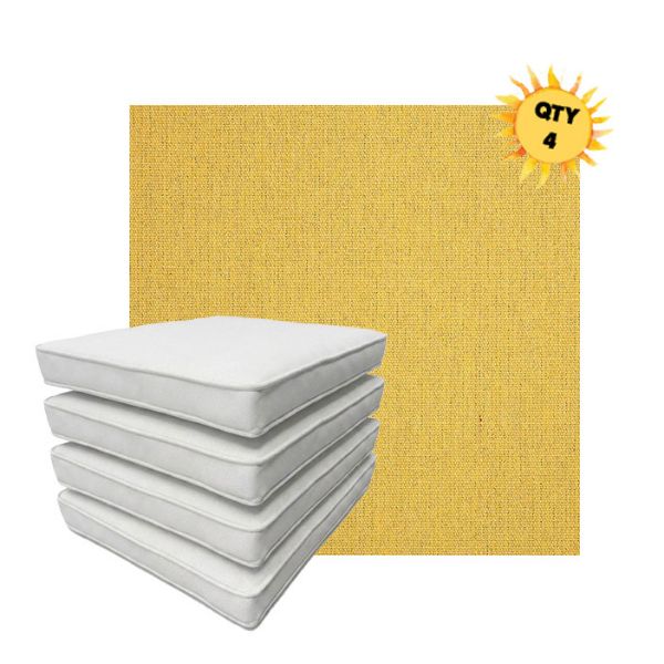 Bundle of 4 Boxed Double Piped Patio Dining Chair Cushions with Ties in Sunbrella Fabric