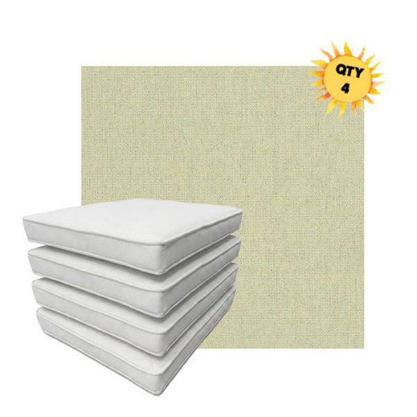 Bundle of 4 Boxed Double Piped Patio Dining Chair Cushions with Ties in Sunbrella Fabric