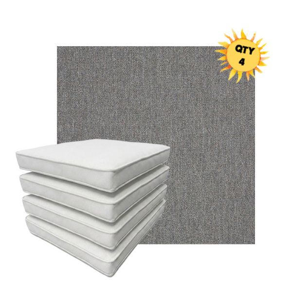 Bundle of 4 Boxed Double Piped Patio Dining Chair Cushions with Ties in Sunbrella Fabric