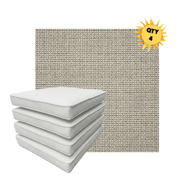 Bundle of 4 Boxed Double Piped Patio Dining Chair Cushions with Ties in Sunbrella Fabric