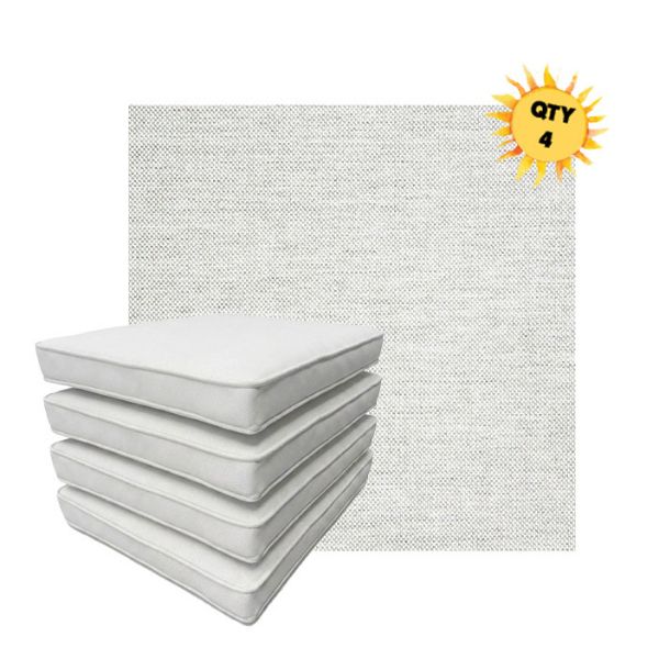 Bundle of 4 Boxed Double Piped Patio Dining Chair Cushions with Ties in Sunbrella Fabric