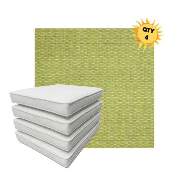 Bundle of 4 Boxed Double Piped Patio Dining Chair Cushions with Ties in Sunbrella Fabric