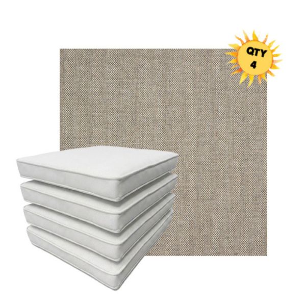 Bundle of 4 Boxed Double Piped Patio Dining Chair Cushions with Ties in Sunbrella Fabric