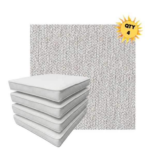 Bundle of 4 Boxed Double Piped Patio Dining Chair Cushions with Ties in Sunbrella Fabric