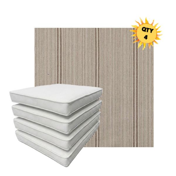Bundle of 4 Boxed Double Piped Patio Dining Chair Cushions with Ties in Sunbrella Fabric