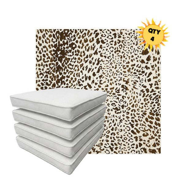 Bundle of 4 Boxed Double Piped Patio Dining Chair Cushions with Ties in Sunbrella Fabric