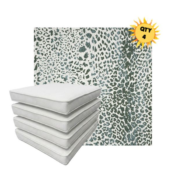 Bundle of 4 Boxed Double Piped Patio Dining Chair Cushions with Ties in Sunbrella Fabric