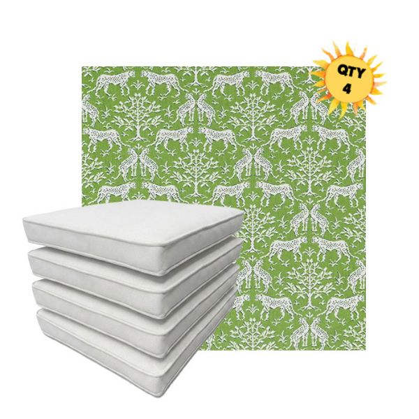 Bundle of 4 Boxed Double Piped Patio Dining Chair Cushions with Ties in Sunbrella Fabric