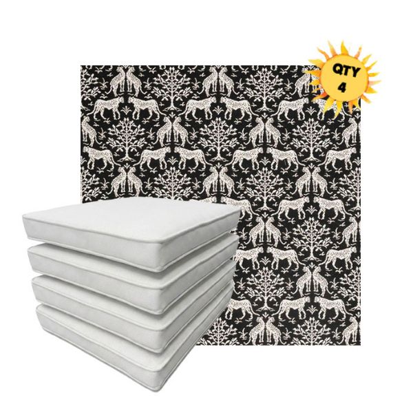 Bundle of 4 Boxed Double Piped Patio Dining Chair Cushions with Ties in Sunbrella Fabric