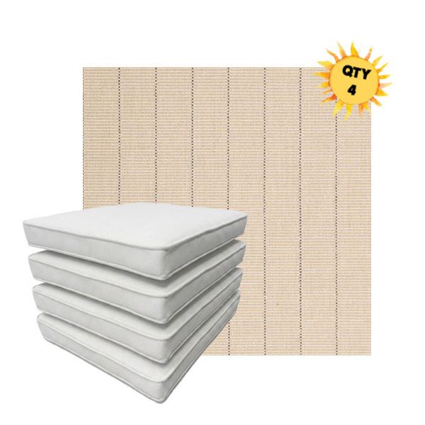 Bundle of 4 Boxed Double Piped Patio Dining Chair Cushions with Ties in Sunbrella Fabric