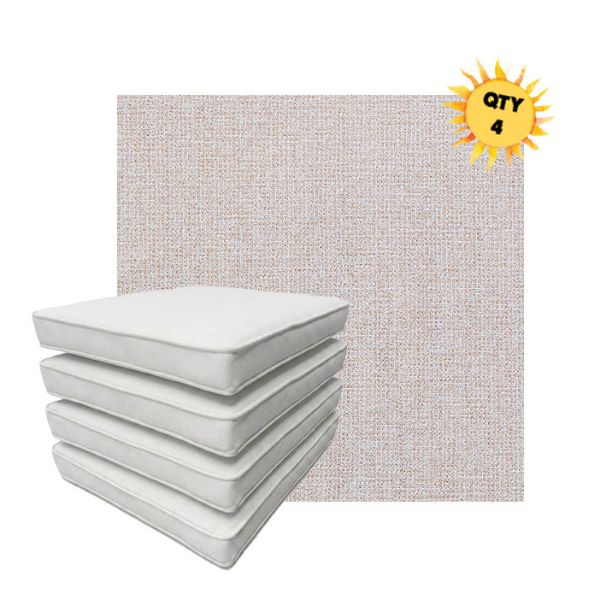 Bundle of 4 Boxed Double Piped Patio Dining Chair Cushions with Ties in Sunbrella Fabric