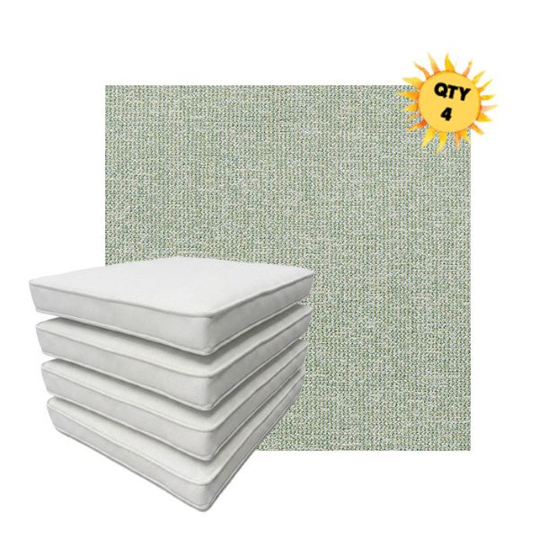 Bundle of 4 Boxed Double Piped Patio Dining Chair Cushions with Ties in Sunbrella Fabric