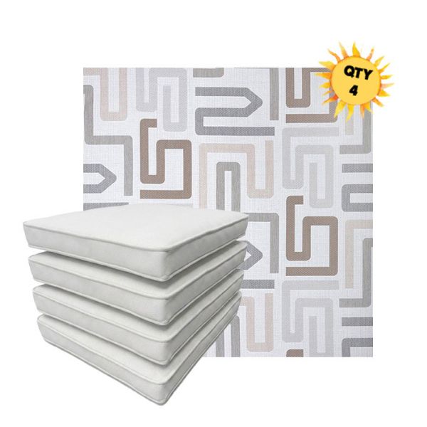 Bundle of 4 Boxed Double Piped Patio Dining Chair Cushions with Ties in Sunbrella Fabric