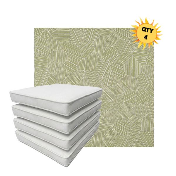 Bundle of 4 Boxed Double Piped Patio Dining Chair Cushions with Ties in Sunbrella Fabric