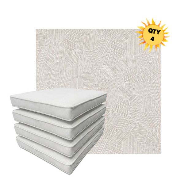 Bundle of 4 Boxed Double Piped Patio Dining Chair Cushions with Ties in Sunbrella Fabric