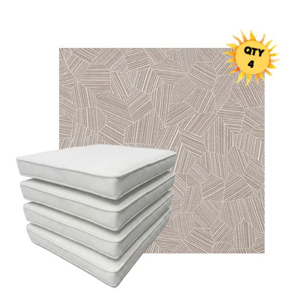 Bundle of 4 Boxed Double Piped Patio Dining Chair Cushions with Ties in Sunbrella Fabric