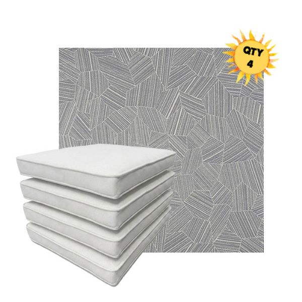 Bundle of 4 Boxed Double Piped Patio Dining Chair Cushions with Ties in Sunbrella Fabric