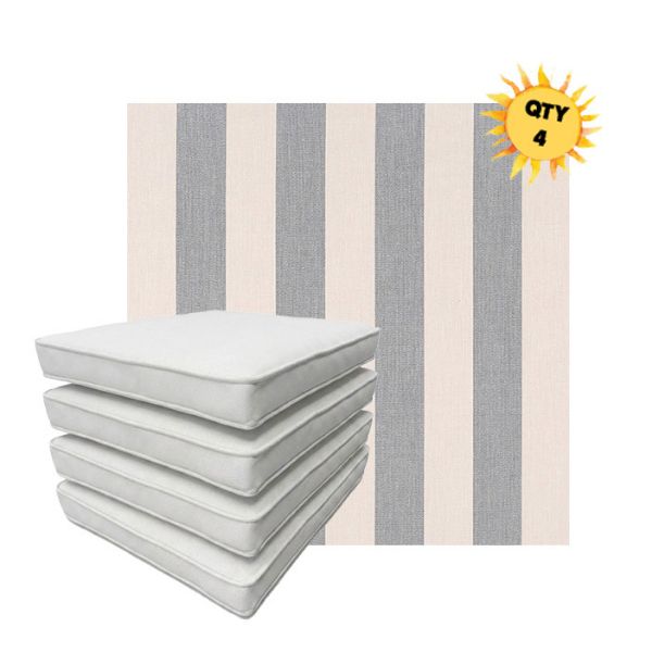 Bundle of 4 Boxed Double Piped Patio Dining Chair Cushions with Ties in Sunbrella Fabric
