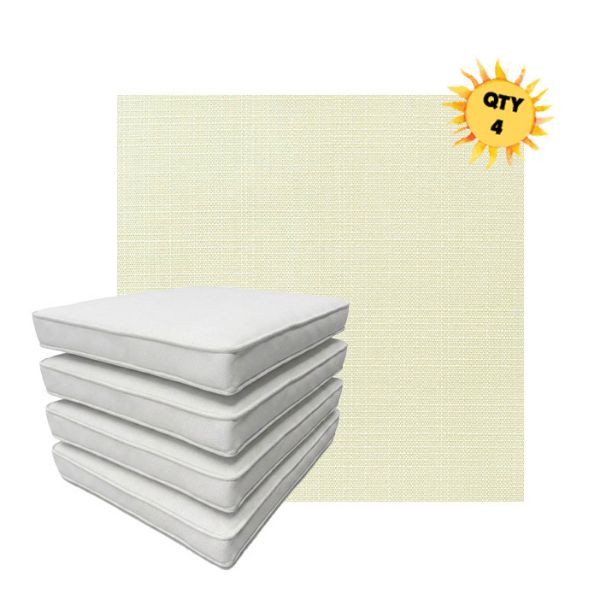Bundle of 4 Boxed Double Piped Patio Dining Chair Cushions with Ties in Sunbrella Fabric