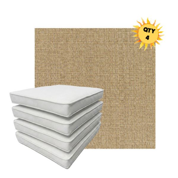 Bundle of 4 Boxed Double Piped Patio Dining Chair Cushions with Ties in Sunbrella Fabric