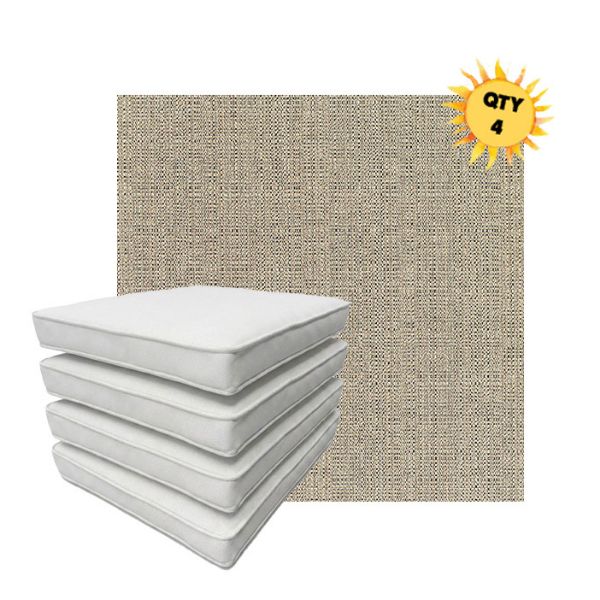 Bundle of 4 Boxed Double Piped Patio Dining Chair Cushions with Ties in Sunbrella Fabric