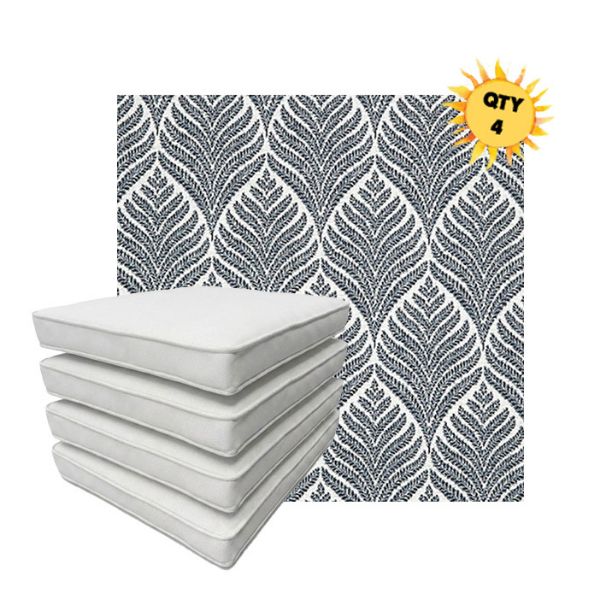 Bundle of 4 Boxed Double Piped Patio Dining Chair Cushions with Ties in Sunbrella Fabric