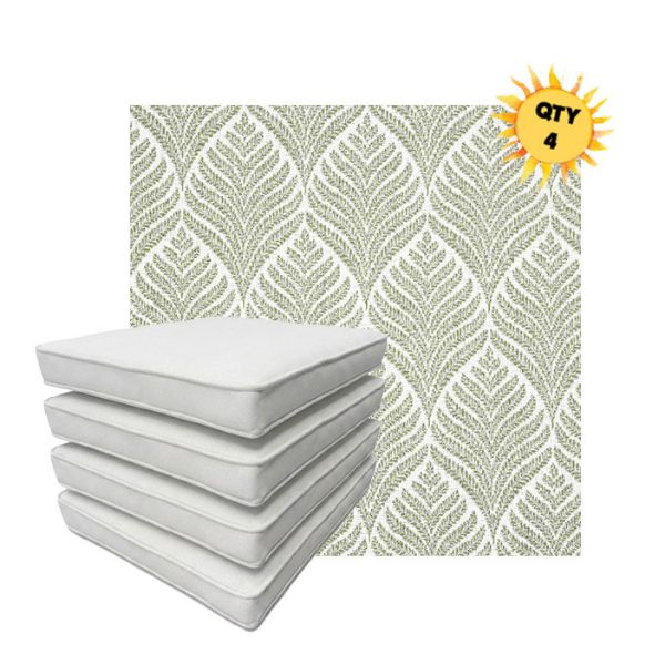 Bundle of 4 Boxed Double Piped Patio Dining Chair Cushions with Ties in Sunbrella Fabric