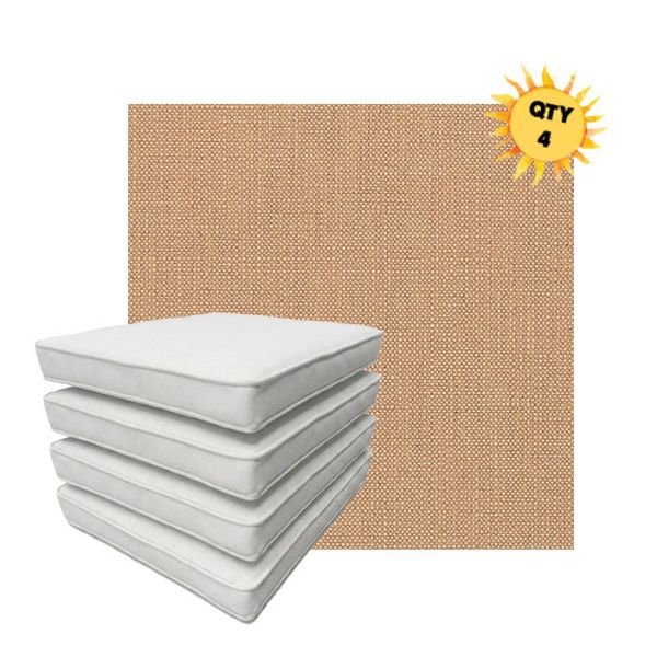 Bundle of 4 Boxed Double Piped Patio Dining Chair Cushions with Ties in Sunbrella Fabric