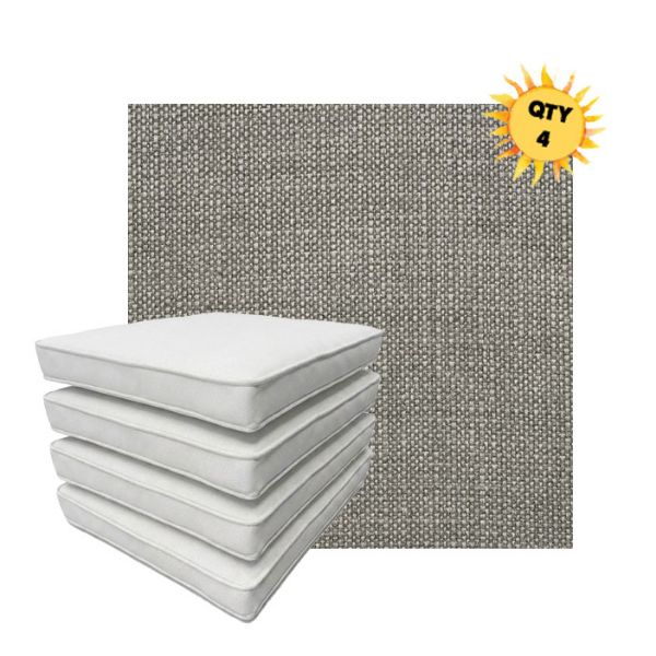 Bundle of 4 Boxed Double Piped Patio Dining Chair Cushions with Ties in Sunbrella Fabric