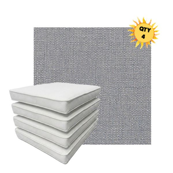 Bundle of 4 Boxed Double Piped Patio Dining Chair Cushions with Ties in Sunbrella Fabric