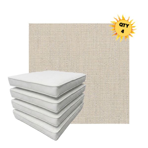Bundle of 4 Boxed Double Piped Patio Dining Chair Cushions with Ties in Sunbrella Fabric