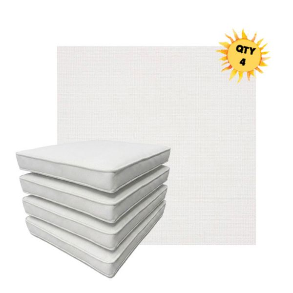 Bundle of 4 Boxed Double Piped Patio Dining Chair Cushions with Ties in Sunbrella Fabric