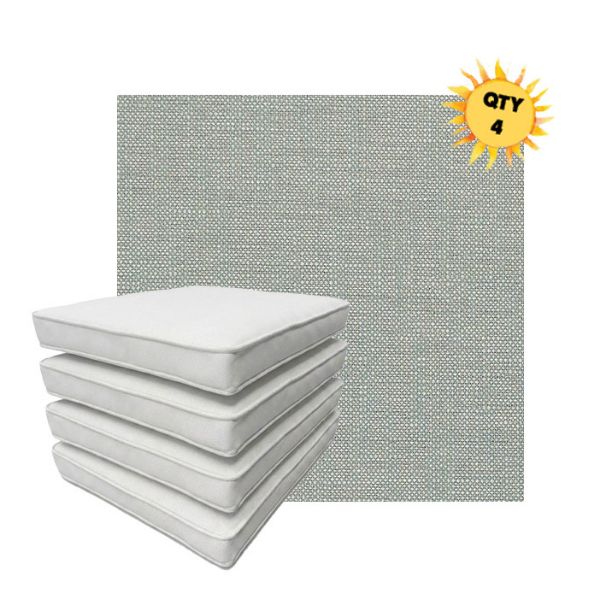 Bundle of 4 Boxed Double Piped Patio Dining Chair Cushions with Ties in Sunbrella Fabric