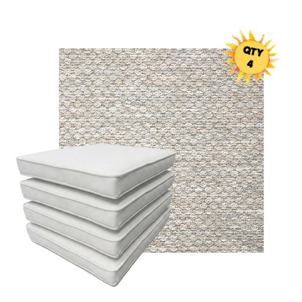 Bundle of 4 Boxed Double Piped Patio Dining Chair Cushions with Ties in Sunbrella Fabric