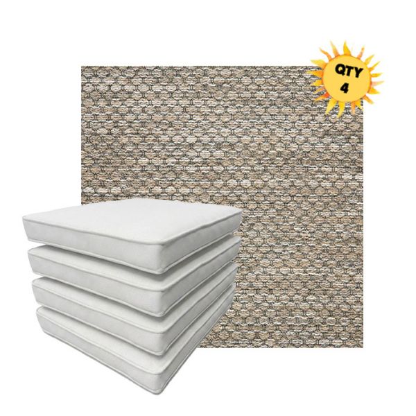 Bundle of 4 Boxed Double Piped Patio Dining Chair Cushions with Ties in Sunbrella Fabric