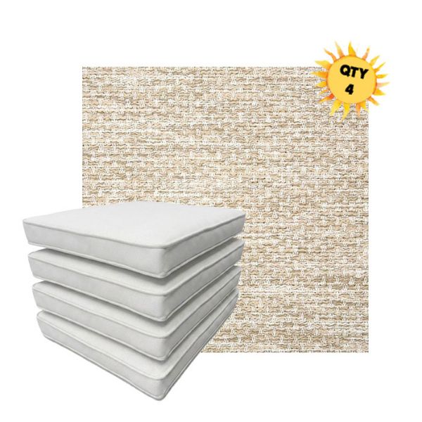 Bundle of 4 Boxed Double Piped Patio Dining Chair Cushions with Ties in Sunbrella Fabric
