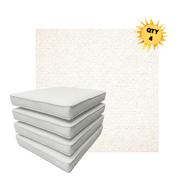 Bundle of 4 Boxed Double Piped Patio Dining Chair Cushions with Ties in Sunbrella Fabric