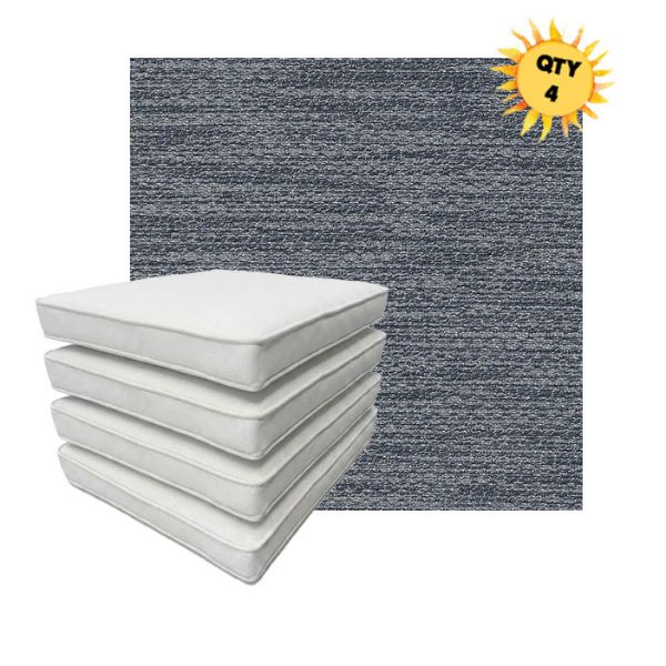 Bundle of 4 Boxed Double Piped Patio Dining Chair Cushions with Ties in Sunbrella Fabric