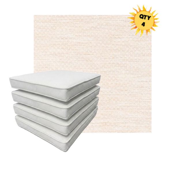 Bundle of 4 Boxed Double Piped Patio Dining Chair Cushions with Ties in Sunbrella Fabric