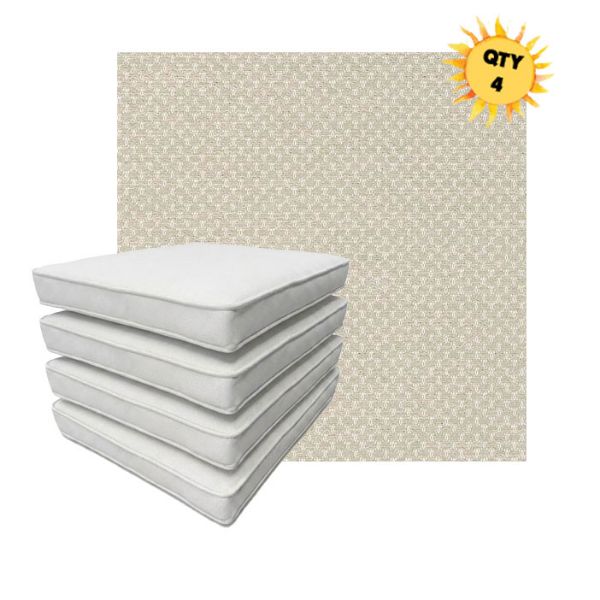 Bundle of 4 Boxed Double Piped Patio Dining Chair Cushions with Ties in Sunbrella Fabric