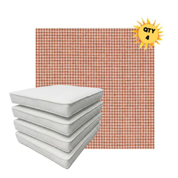 Bundle of 4 Boxed Double Piped Patio Dining Chair Cushions with Ties in Sunbrella Fabric