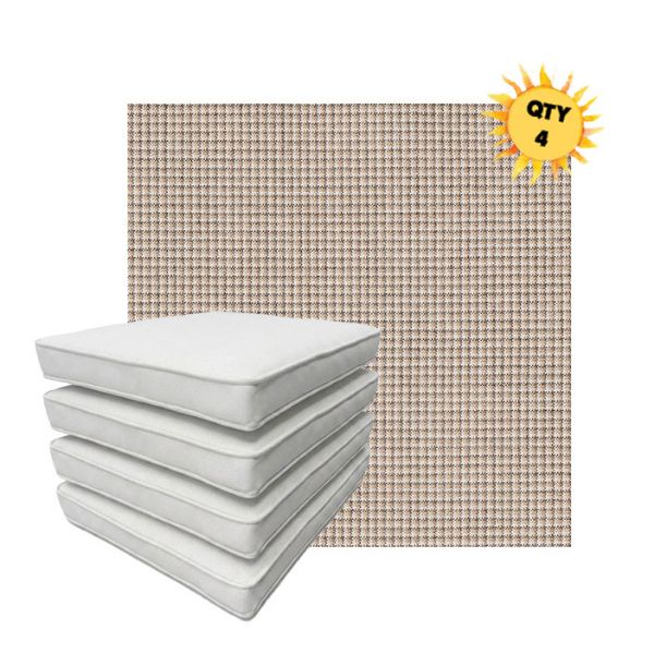Bundle of 4 Boxed Double Piped Patio Dining Chair Cushions with Ties in Sunbrella Fabric